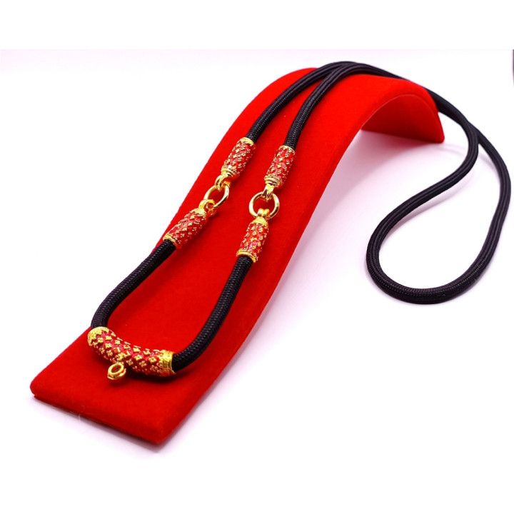 Thai Amulet Necklace Red Enamel Gold Plated