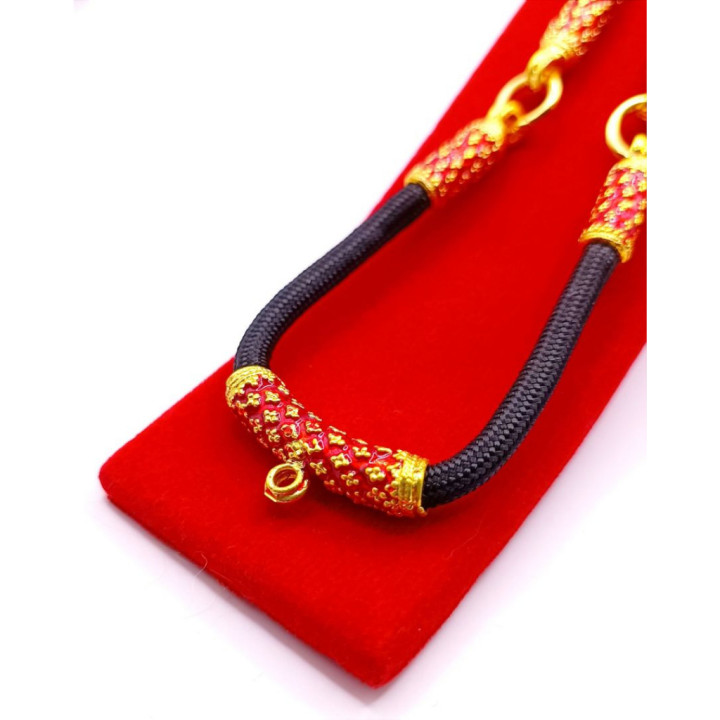 Thai Amulet Necklace Red Enamel Gold Plated