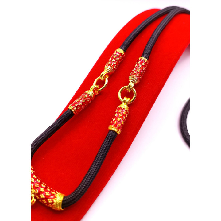 Thai Amulet Necklace Red Enamel Gold Plated