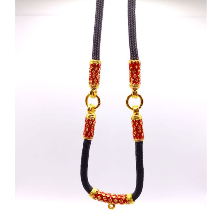 Thai Amulet Necklace Red Enamel Gold Plated