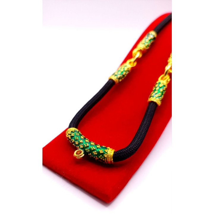 Men's Thai Amulet Necklace Gold Plated Green Enamel