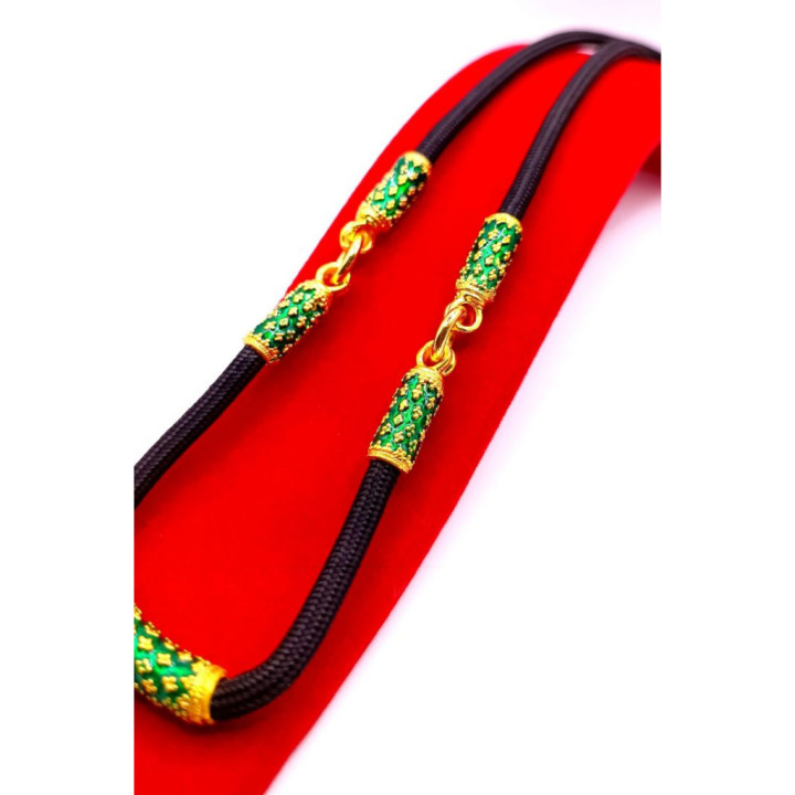 Men's Thai Amulet Necklace Gold Plated Green Enamel