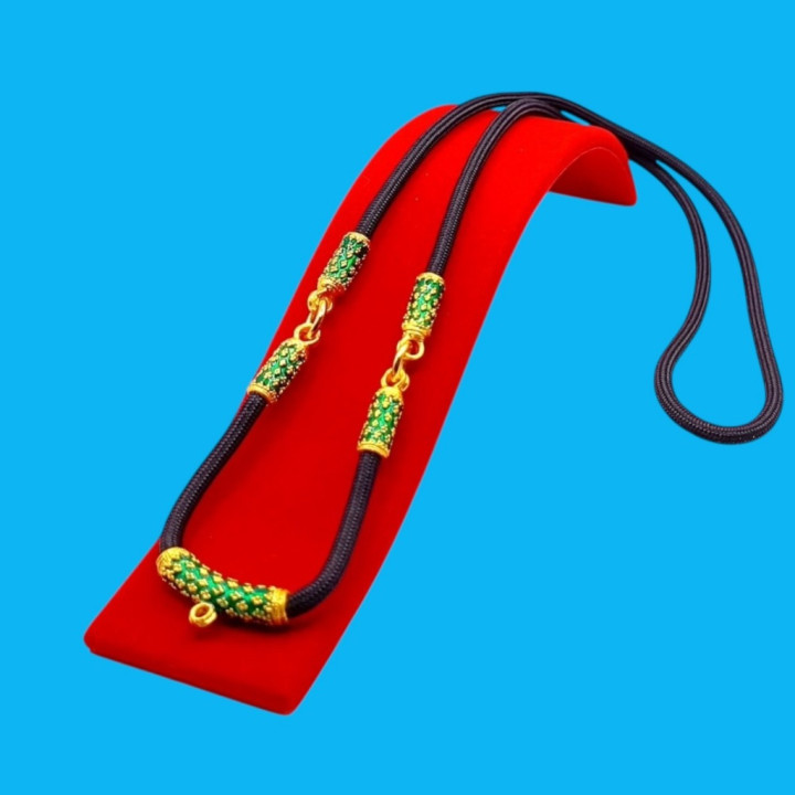 Men's Thai Amulet Necklace Gold Plated Green Enamel