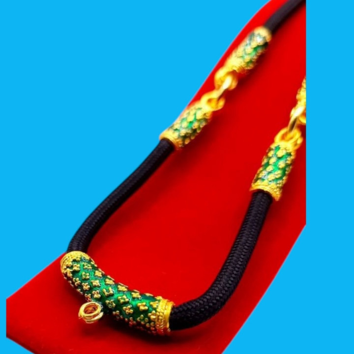 Men's Thai Amulet Necklace Gold Plated Green Enamel