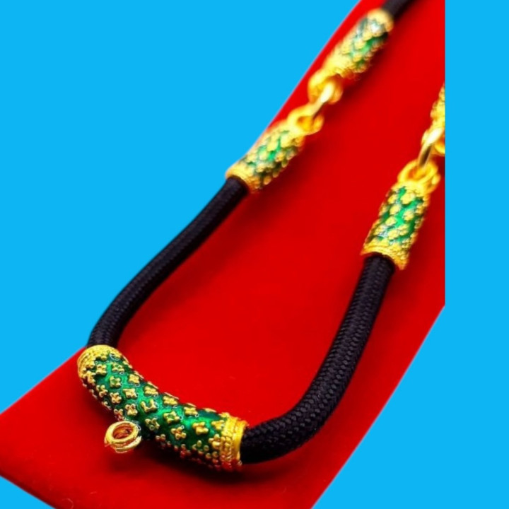 Men's Thai Amulet Necklace Gold Plated Green Enamel