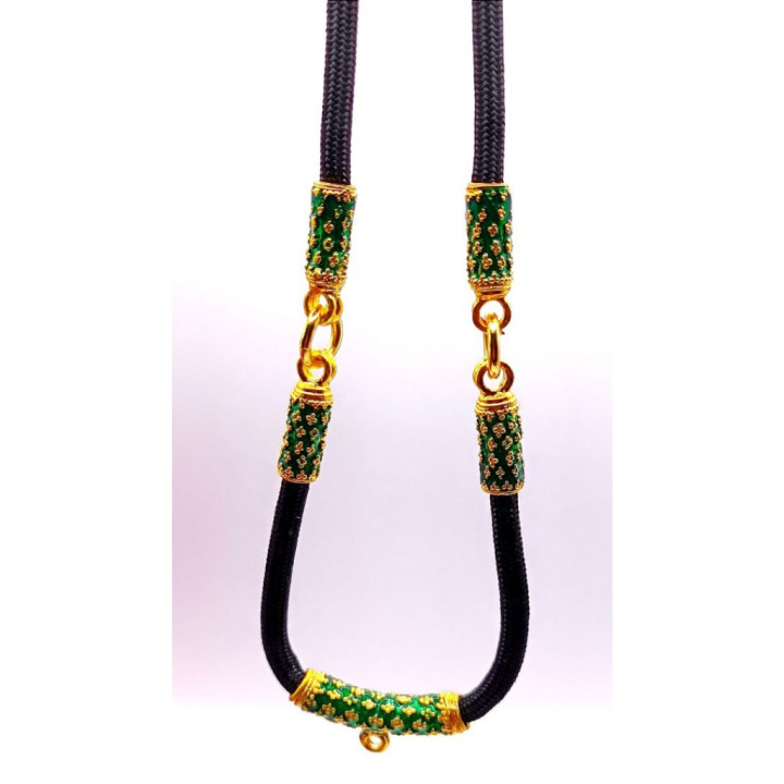 Men's Thai Amulet Necklace Gold Plated Green Enamel