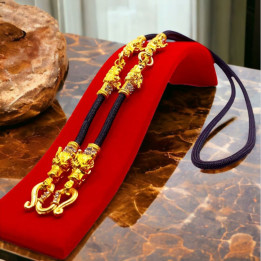 Dragon Head 24K Gold Plated Rope Necklace Amulet