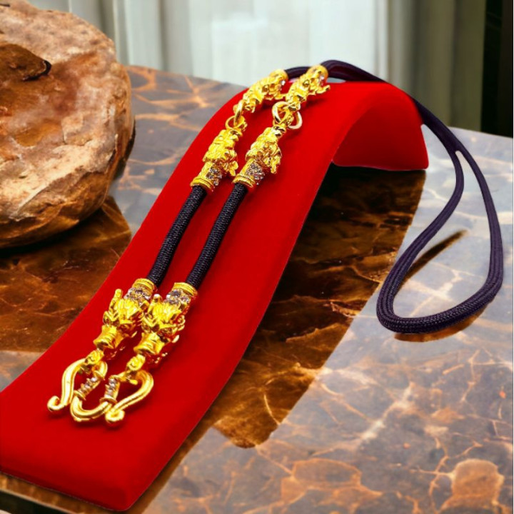 Dragon Head 24K Gold Plated Rope Necklace Amulet