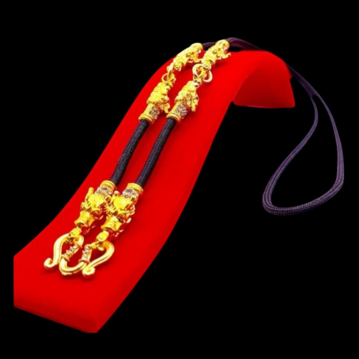 Dragon Head 24K Gold Plated Rope Necklace Amulet