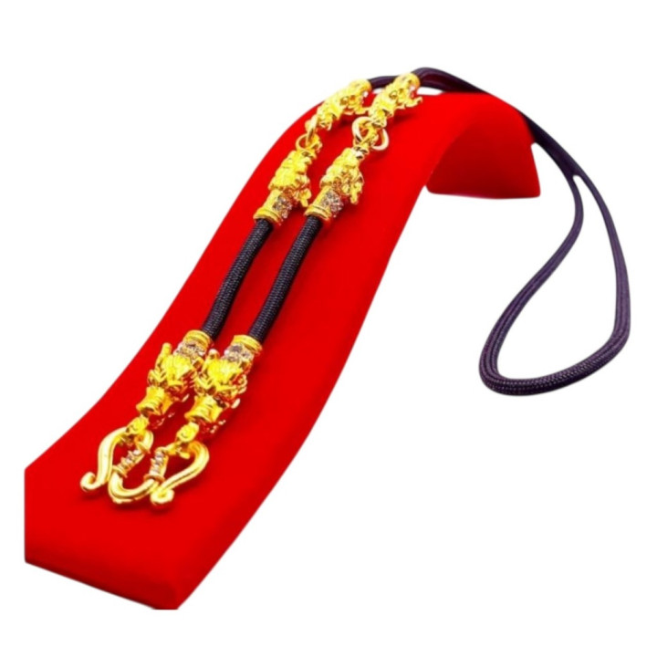 Dragon Head 24K Gold Plated Rope Necklace Amulet
