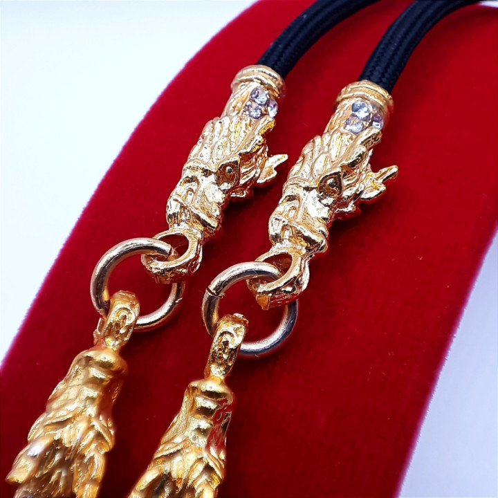 Dragon Head 24K Gold Plated Rope Necklace Amulet