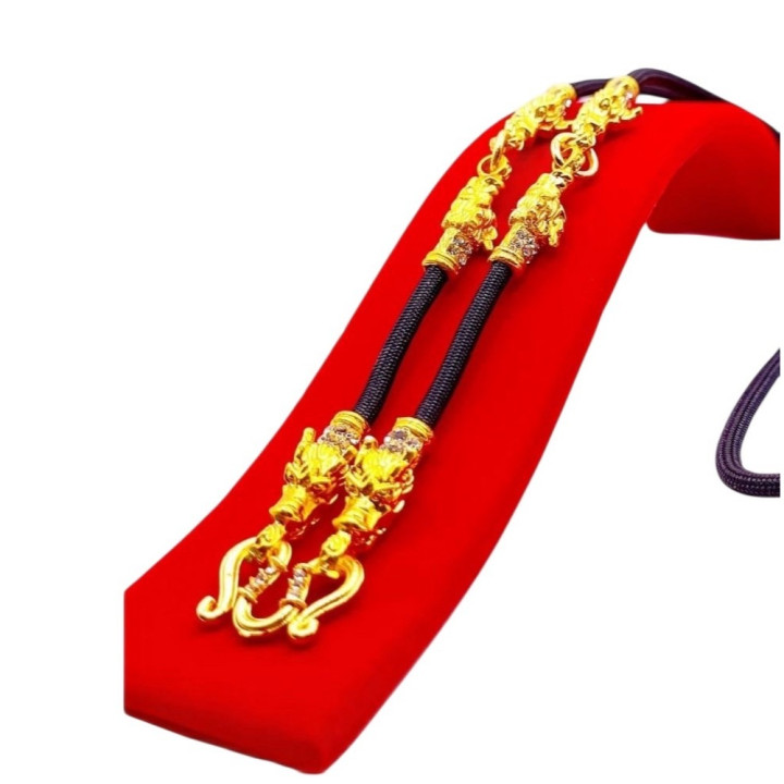Dragon Head 24K Gold Plated Rope Necklace Amulet