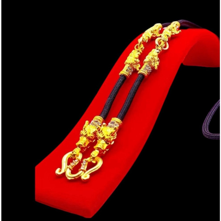 Dragon Head 24K Gold Plated Rope Necklace Amulet