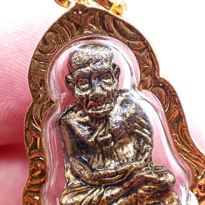 Luang Pu Thuat Gold Plated Amulet Pendant