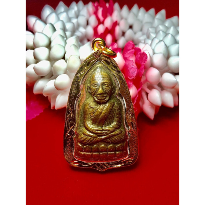 Luang Pu Thuat Brass Amulet Gold Plated Pendant