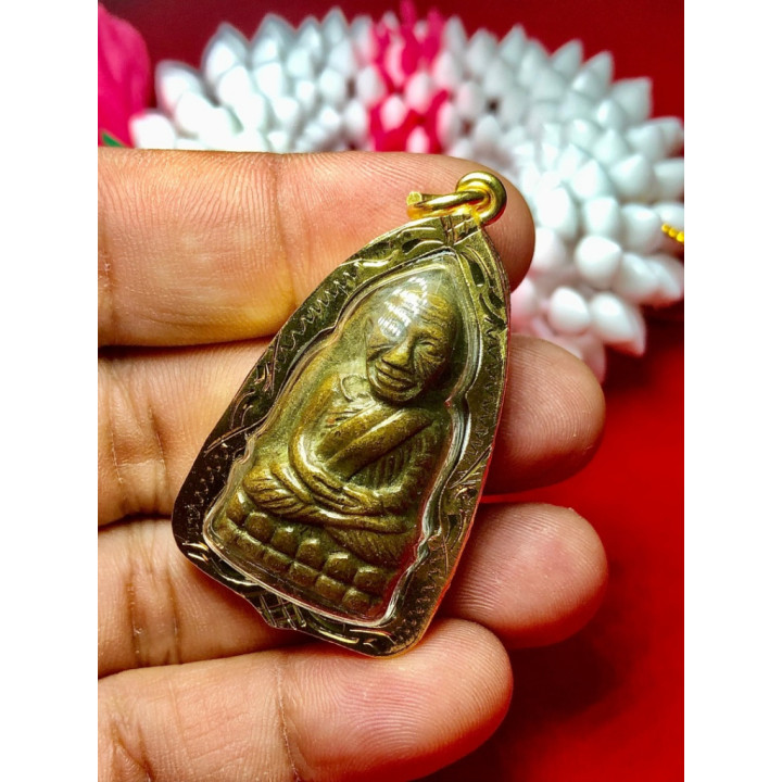 Luang Pu Thuat Brass Amulet Gold Plated Pendant