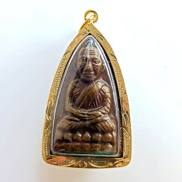 Luang Pu Thuat Brass Amulet Gold Plated Case