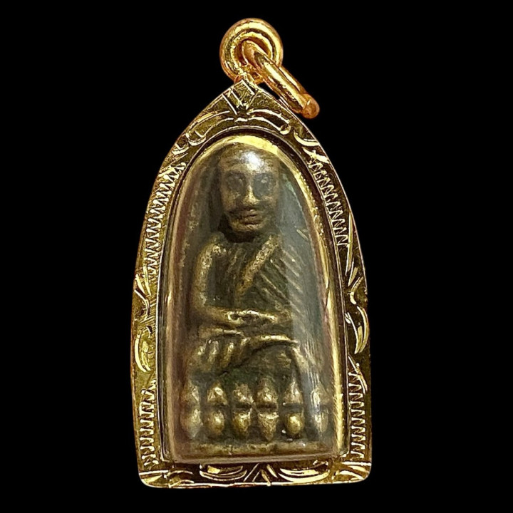Luang Pu Thuat Brass Amulet Micron Gold Plated