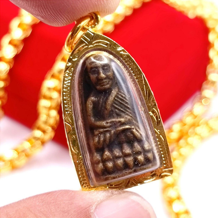 Luang Pu Thuat Brass Amulet Micron Gold Plated