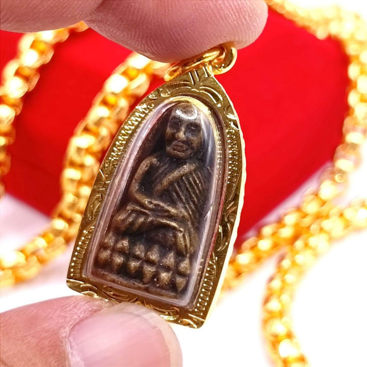 Luang Pu Thuat Brass Amulet Micron Gold Plated