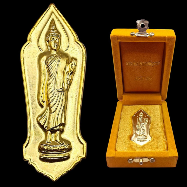 Walking Buddha Amulet Pendant Gold Plated Tin