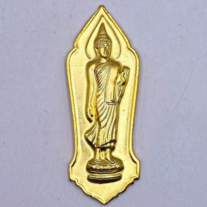 Walking Buddha Amulet Pendant Gold Plated Tin