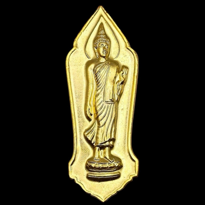 Walking Buddha Amulet Pendant Gold Plated Tin