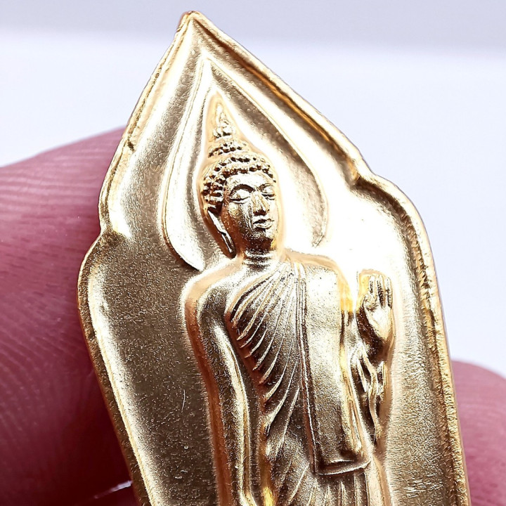 Walking Buddha Amulet Pendant Gold Plated Tin