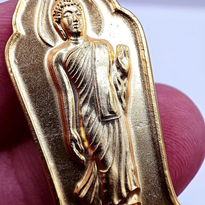 Walking Buddha Amulet Pendant Gold Plated Tin